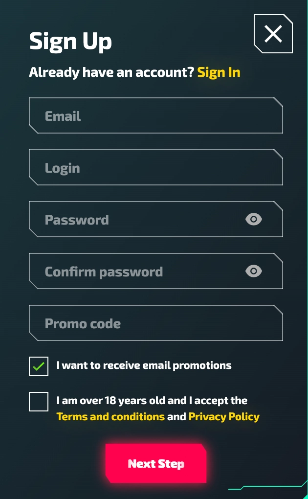 Registrazione sul sito del casino Zer